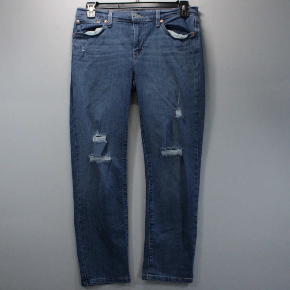 Levis Boyfriend Jeans 29x27 Medium Wash Distressed Ripped Denim Stretch Outdoors